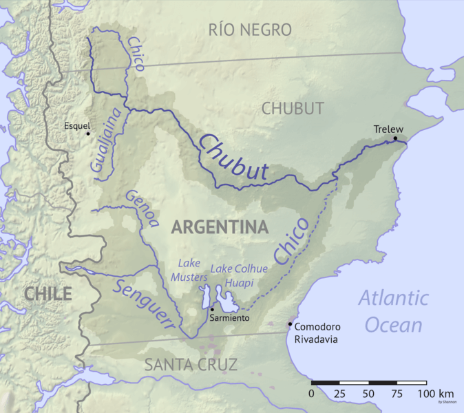 Map depicting the Chubut River basin.