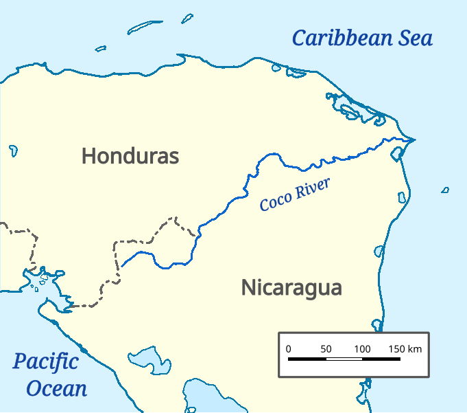 Course of the Coco River between Nicaragua and Honduras.