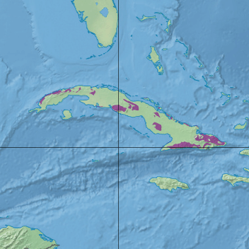 Map depicting the location of the Cuban moist Forests (in purple).