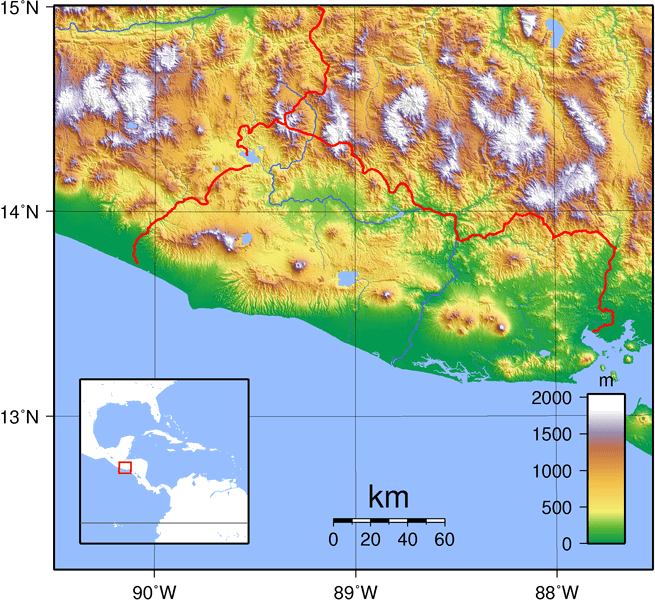 Topographic map of El Salvador.