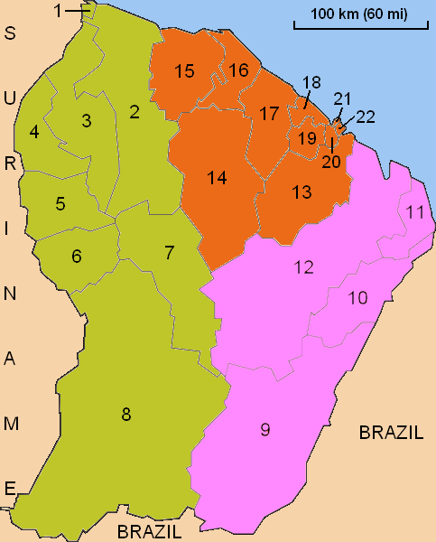French Guiana (Guyane) administrative map