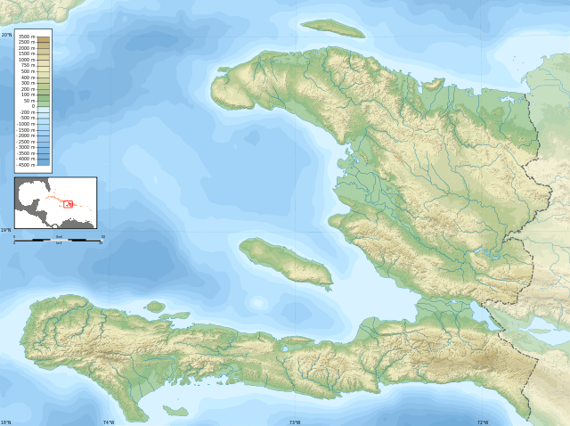 Topographic map of Haiti with the Massif de la Hotte on the lower left