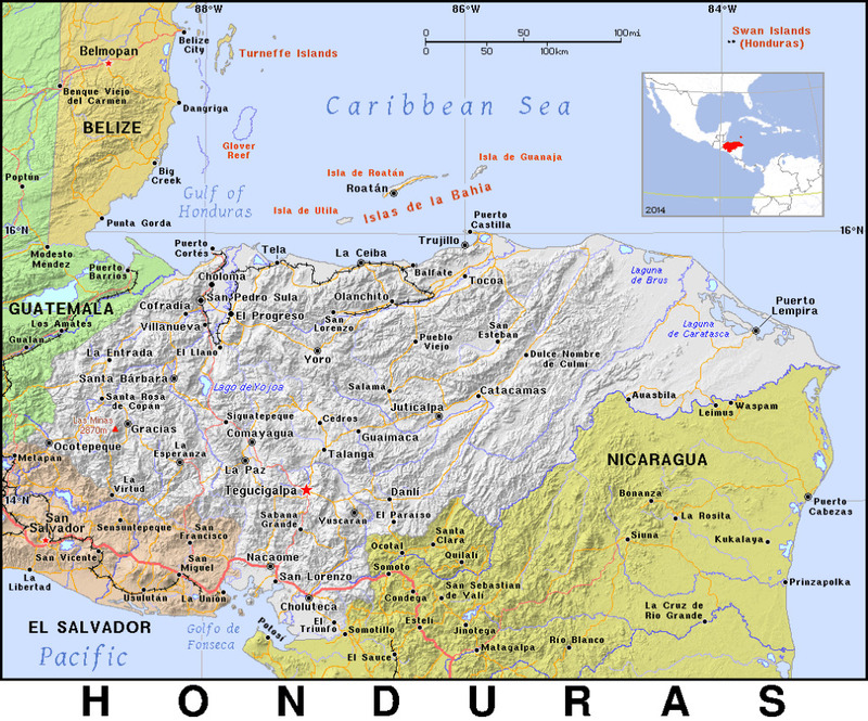 Honduras physical map.