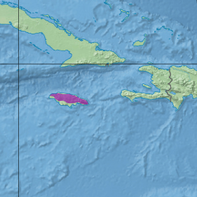 Map depicting the location of the Jamaican moist forest (in purple).