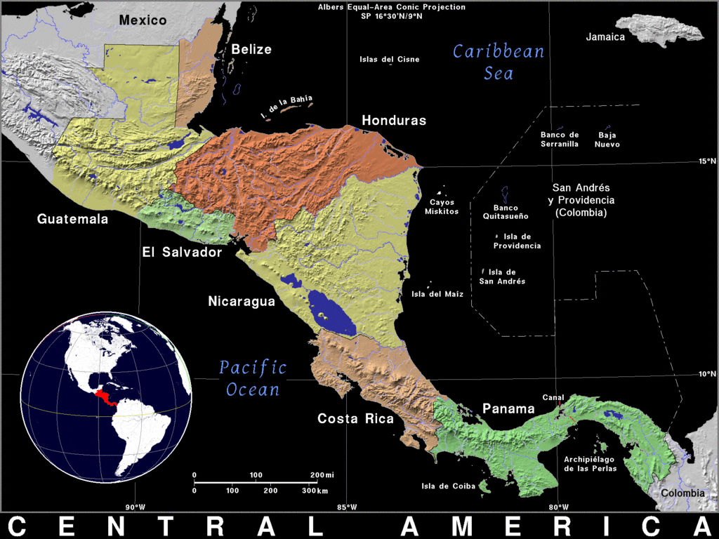 Topographical map of the Mesoamerican Biological Corridor