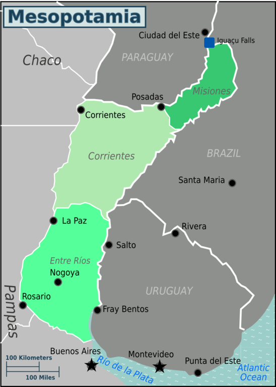 Map depicting the Mesopotamia region of Argentina