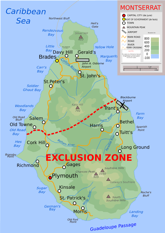 Topographic map of Montserrat.