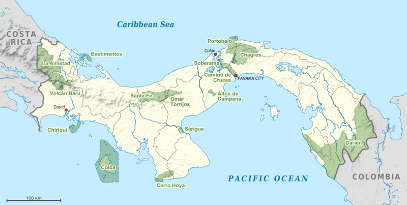 Map of the National Parks in Panama.