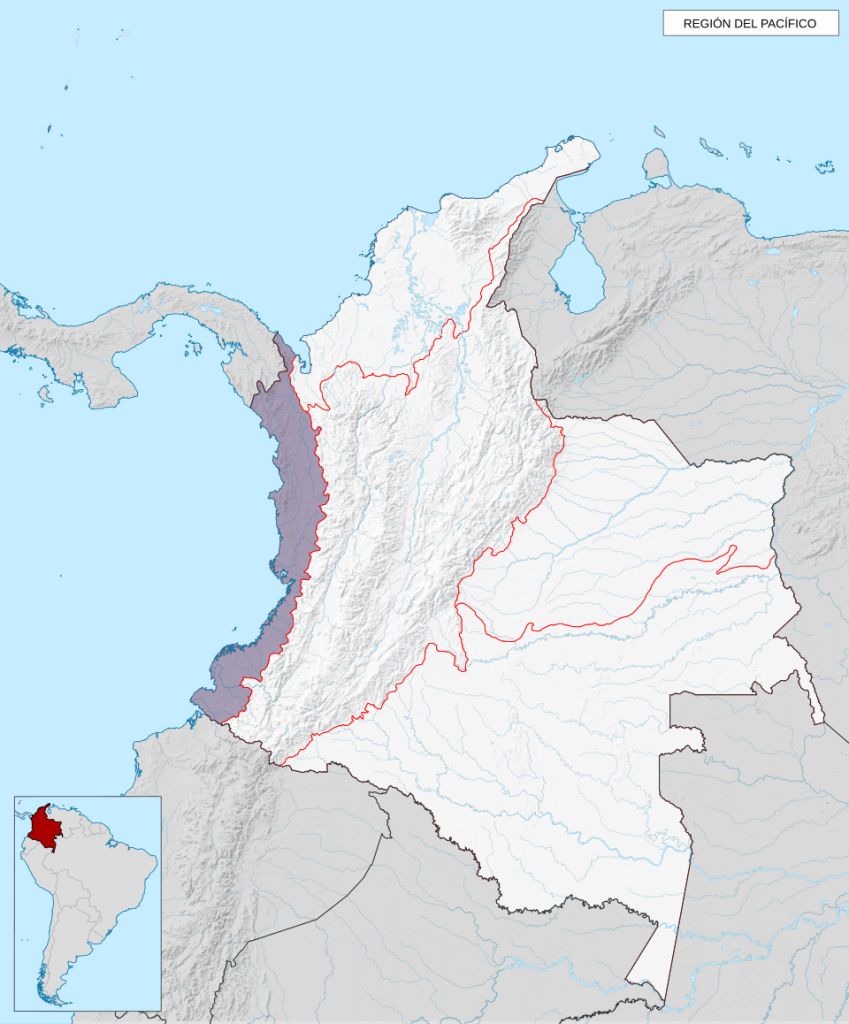 Map depicting the location of the Pacific/Chocó Natural Region of Colombia.