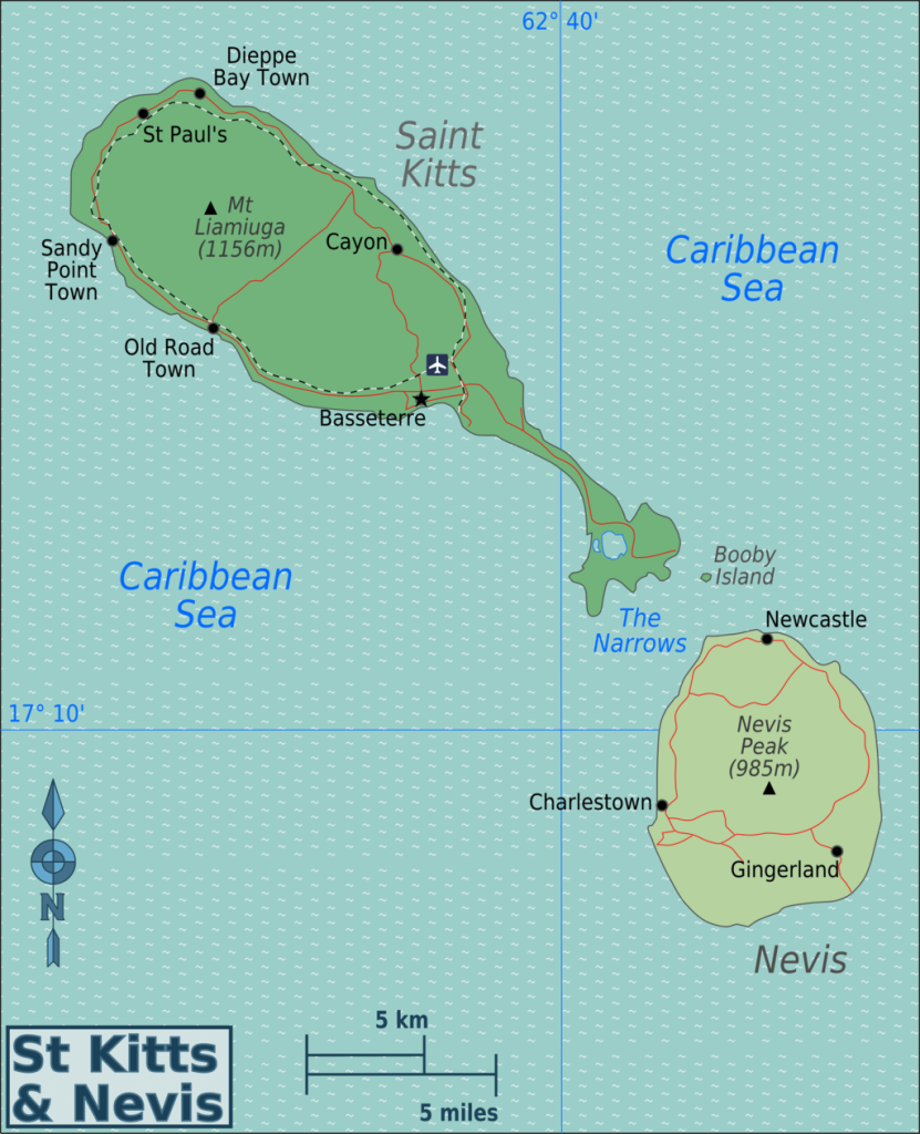 Map of Saint Kitts and Nevis (Caribbean)
