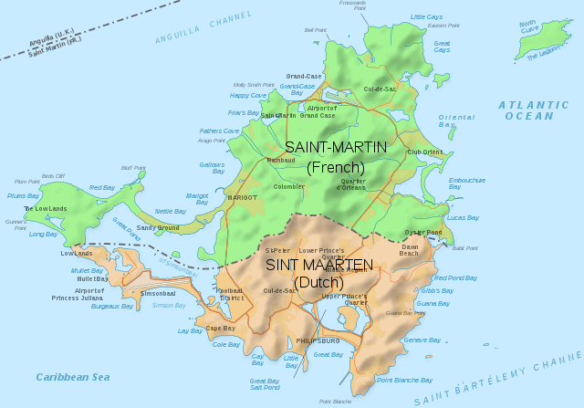 Map of the island of Saint Martin