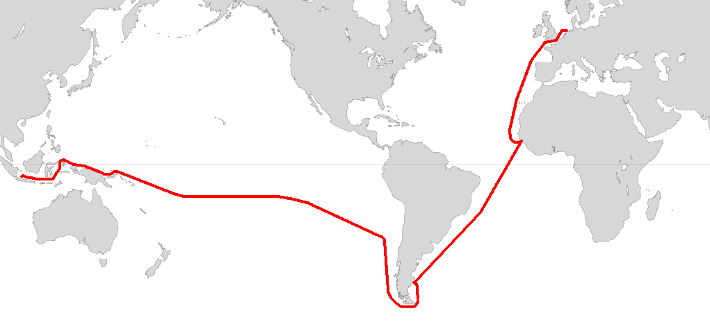 Route of the voyage of Willem Schouten and Jacob le Maire in 1615–16