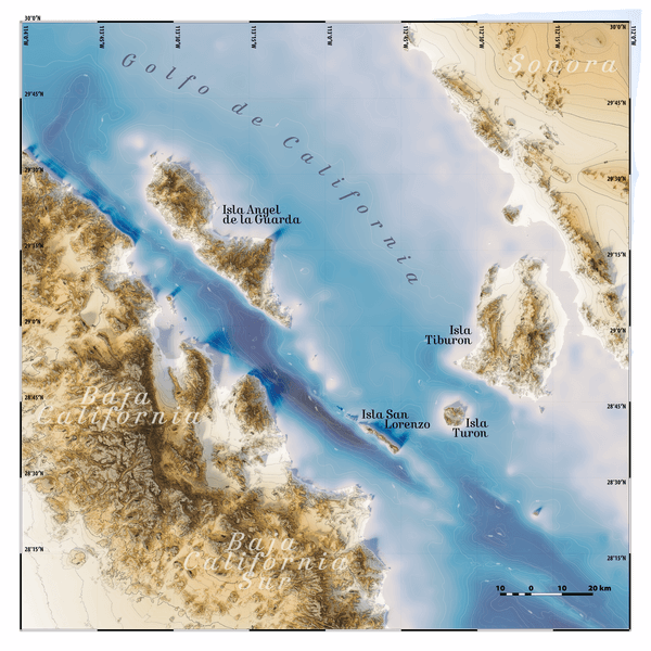Map depicting some of the Midriff Islands