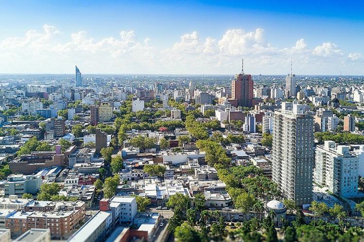 Aerial view of downtown Montevideo, Uruguay