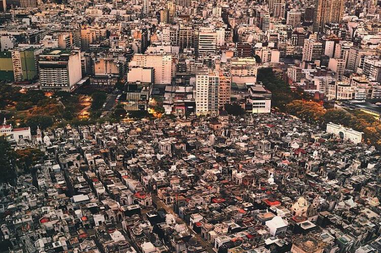 Aerial view of La Recoleta Cemetery, Buenos Aires, Argentina