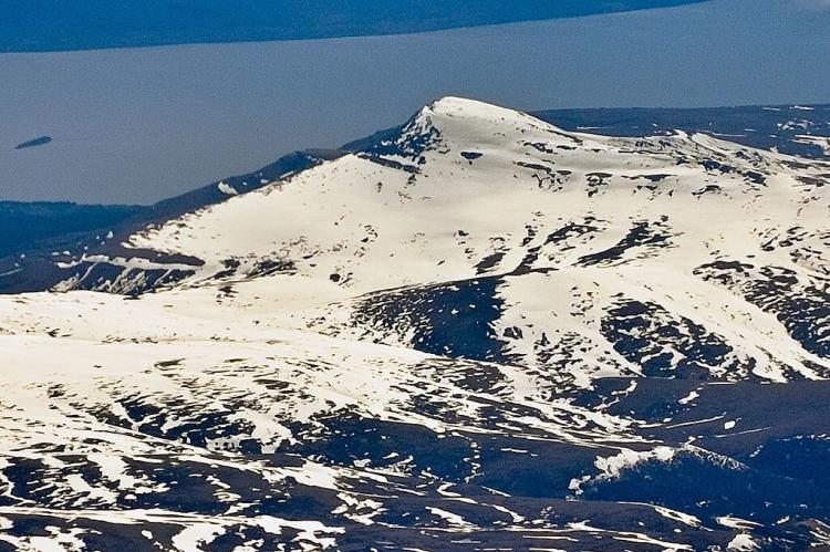 Aerial view of Mentolat stratovolcano, Magdalena Island, Aysén region, Chile