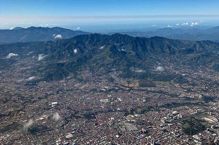 Aerial view of the Valle Central, Costa Rica with Escazú mountains in the background