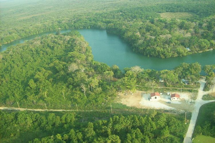 Aerial landscape view of the Belize River, Belize