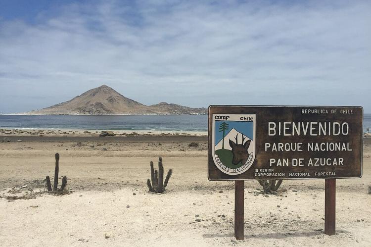 Welcome sign at Pan de Azúcar National Park, Chile