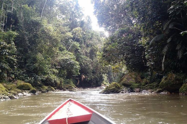 Boat on waterway in Serra do Divisor National Park, Brazil