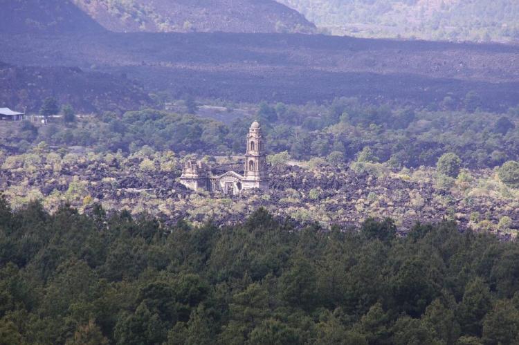 Church partially buyried by Paricutin volcano, Michoacán, Mexico