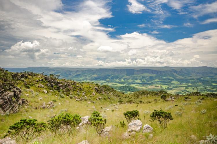 View of Canastra's Wall from Babilônia's Hill with Casca D'anta in background, Brazil