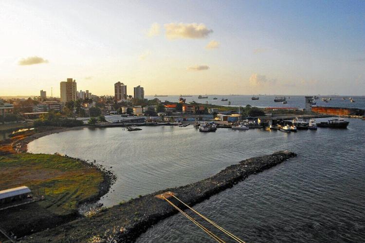 Habour of Colón, Panama, ships on their way to the Panama Canal from the Caribbean Sea