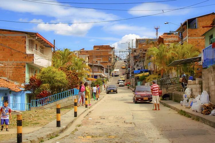 Street view of a comuna in Medellin, Colombia