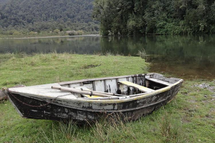 Boat at El Encanto lagoon, Vicente Perez Rosales National Park, Chile