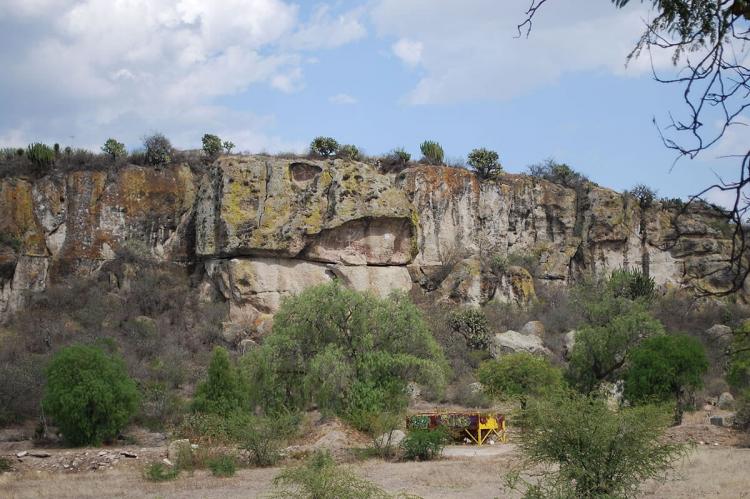 Etching of human figure on rock cliff near Yagul, Oaxaca, Mexico