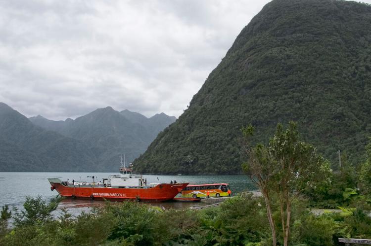 Ferry in Reñihué Fjord, Chile