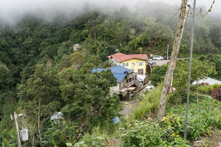 Fog hangs over the village of Section in the Blue Mountains of Portland Parish, Jamaica