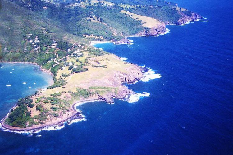 Aerial view of Friendship Bay and St. Hilaire Point on the south coast of Bequia