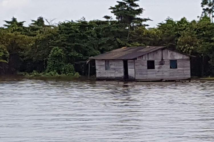 Riverside house on the Amazon River south of Almeirim, Pará, Brazil