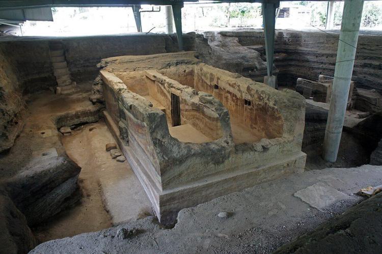 Structure 3 at area 3, part of the remains of the maya village of Joya de Cerén buried by volcano eruption around A.D. 600. Joya de Cerén Archaeological Site, El Salvador
