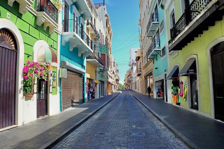 La Fortaleza Street, one of the beautiful streets in the national historic district of Old San Juan, Puerto Rico