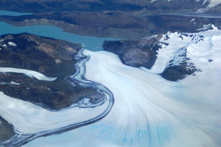 O'Higgins Glacier in Parque Nacional Bernardo O'Higgins, Chile, flows into Lago O'Higgins