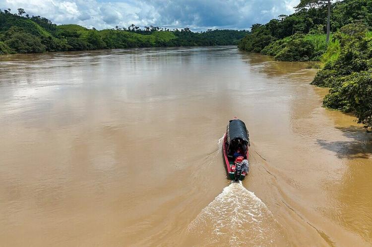 motorboat sailing on the Usumacinta River, border between Mexico and Guatemala