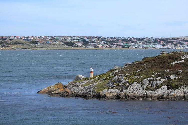 Lighthouse on Navy Point, overlooking Stanley Harbour In the Falkland Islands