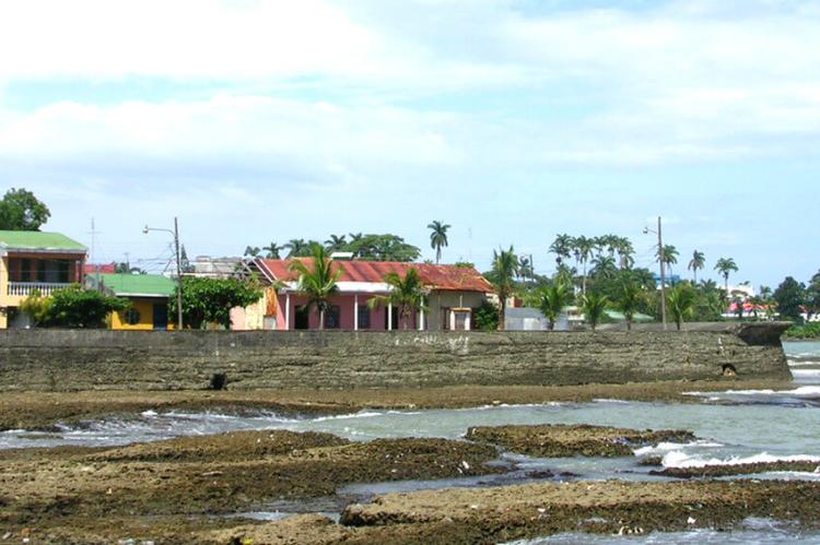 Seawall fortification and houses, Limón, Costa Rica