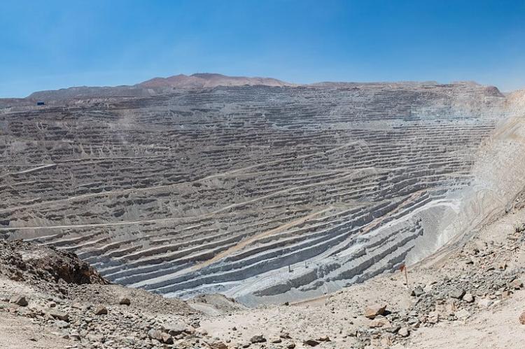 Panoramic view of Chuquicamata, a state-owned copper mine located at 2,850 metres (9,350 ft) above sea level just outside Calama, Chile