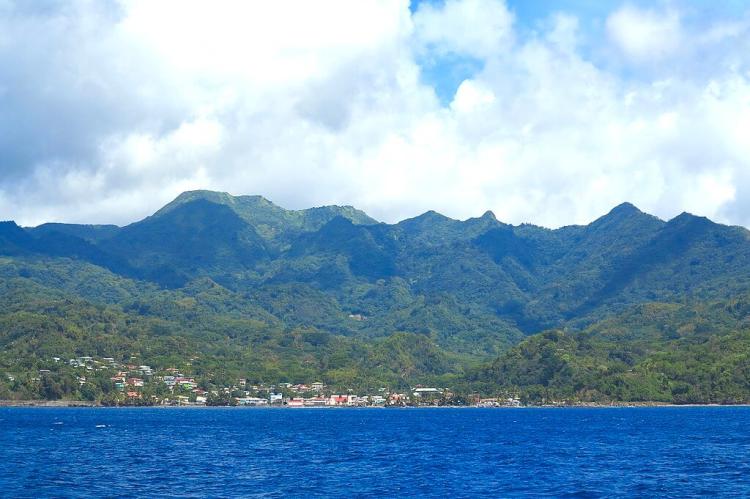 Mount Saint Catherine seen from off the coast of Victoria on Grenada's western coast.