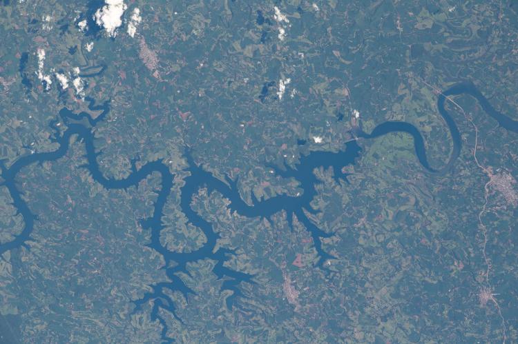 The Iguazu River in Brazil is pictured from the International Space Station as it orbited 265 miles above the South American nation.