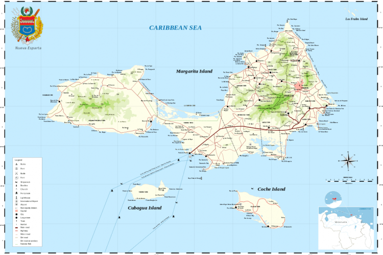 Map of Nueva Esparta, Venezuela