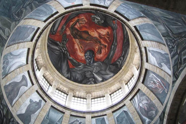 Mural painting from Orozco representing "el Hombre de Fuego", Hospicio Cabañas, Guadalajara, Jalisco, Mexico