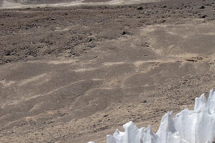 Ice formations with Ojos del Salado in the background