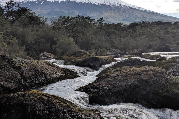 Waterfalls of Río Petrohué with Volcan Osorno, Vicente Perez Rosales National Park, Chile