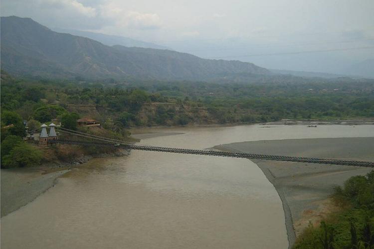 Puente de Occidente, built in 1895, crosses the Cauca River between the municipalities of Santa Fe de Antioquia and Olaya, Department of Antioquia, Colombia