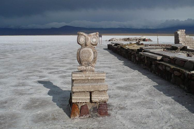 Sculpture of an owl made with salt. Salinas Grandes, (Salta and Jujuy), Argentina