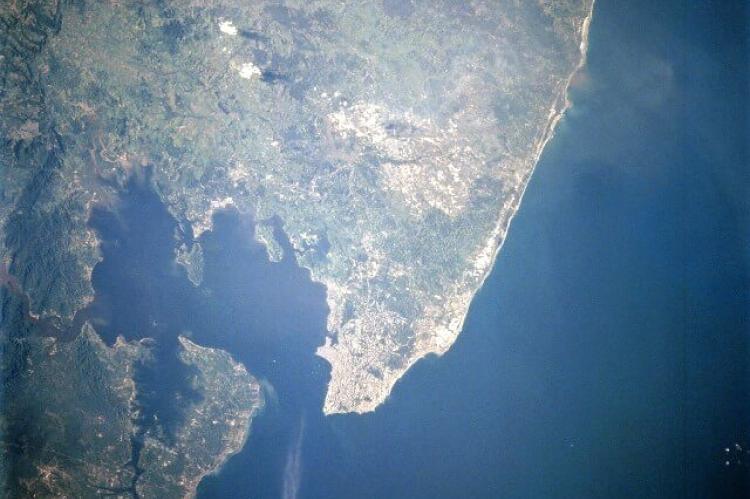NASA satellite image of All Saints Bay and Salvador, Brazil